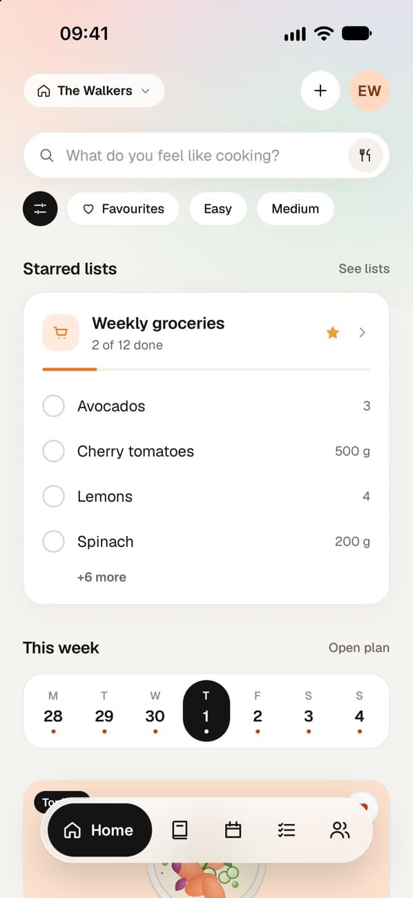 Okazo home screen