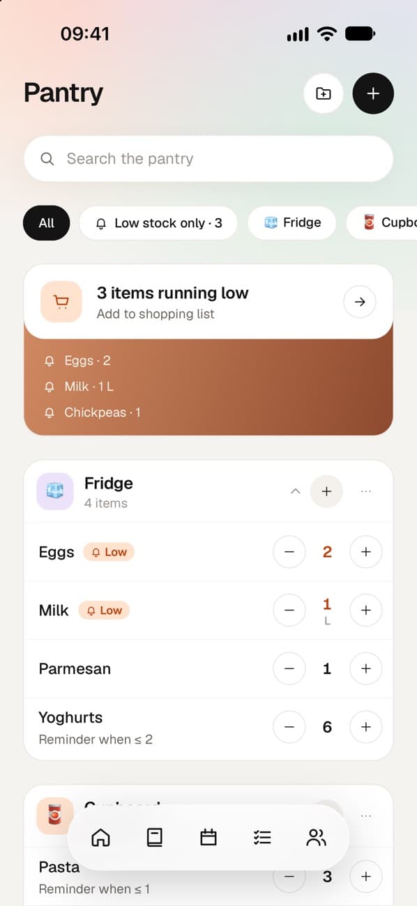 Pantry with low-stock items